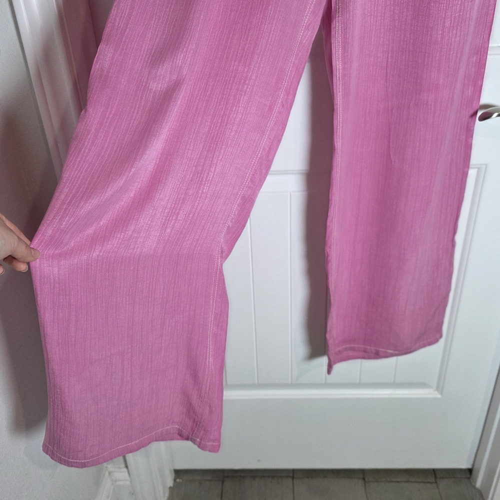 NWT Pink Zara High Waist Wide Leg Bubblegum Pink Trousers Pants Large - Picture 5 of 6